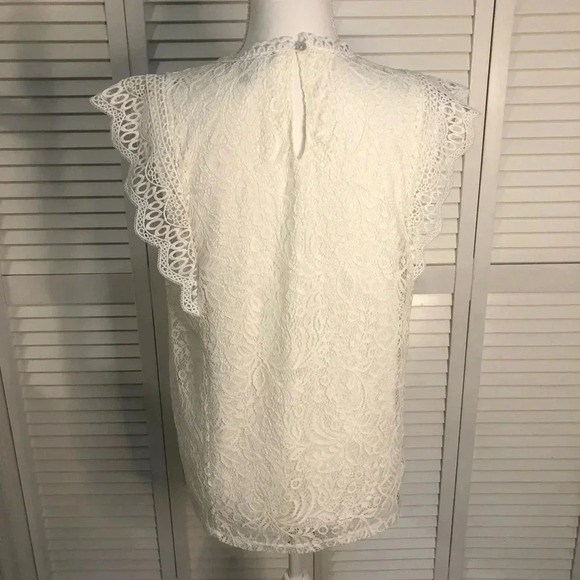 Cable & Gauge Solid White Lace Detailed Cap Sleeve Top Women's Size Large - Picture 6 of 12